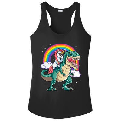 Funny Unicorn Riding T Rex Dinosaur Gift For Boys Girls Men Women Rainbow Gift Ladies PosiCharge Competitor Racerback Tank