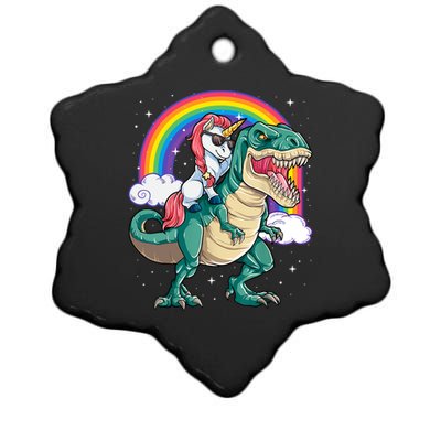 Funny Unicorn Riding T Rex Dinosaur Gift For Boys Girls Men Women Rainbow Gift Ceramic Star Ornament