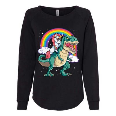 Funny Unicorn Riding T Rex Dinosaur Gift For Boys Girls Men Women Rainbow Gift Womens California Wash Sweatshirt