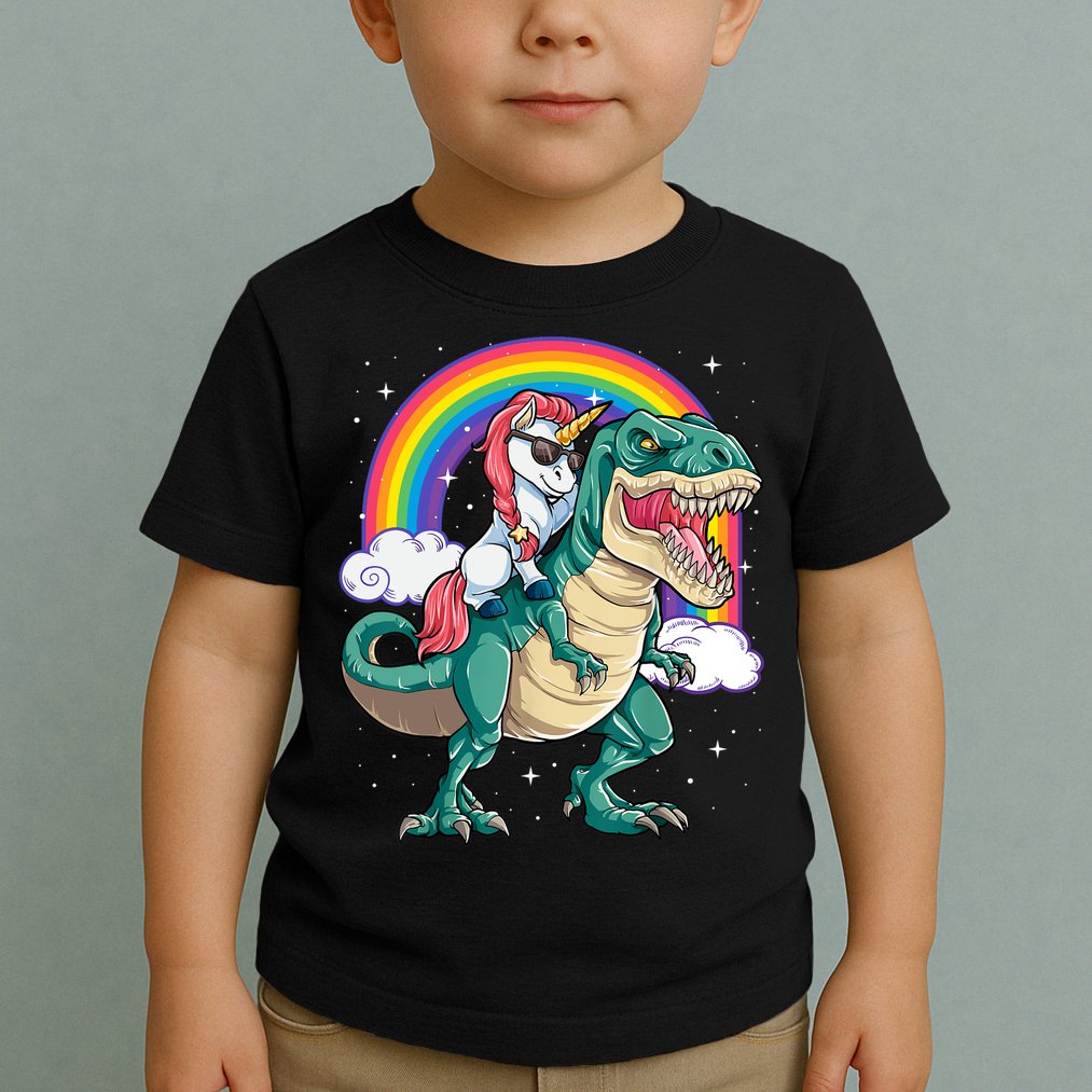 Funny Unicorn Riding T Rex Dinosaur Gift For Boys Girls Men Women Rainbow Gift Toddler T-Shirt