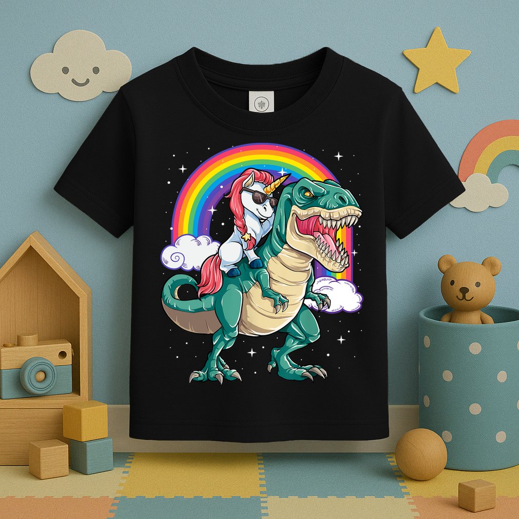 Funny Unicorn Riding T Rex Dinosaur Gift For Boys Girls Men Women Rainbow Gift Toddler T-Shirt