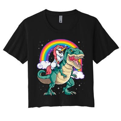 Funny Unicorn Riding T Rex Dinosaur Gift For Boys Girls Men Women Rainbow Gift Crop Top