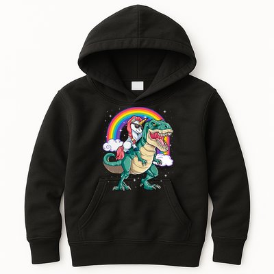 Funny Unicorn Riding T Rex Dinosaur Gift For Boys Girls Men Women Rainbow Gift Kids Hoodie