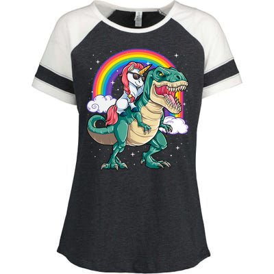 Funny Unicorn Riding T Rex Dinosaur Gift For Boys Girls Men Women Rainbow Gift Enza Ladies Jersey Colorblock Tee