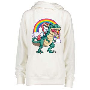 Funny Unicorn Riding T Rex Dinosaur Gift For Boys Girls Men Women Rainbow Gift Womens Funnel Neck Pullover Hood