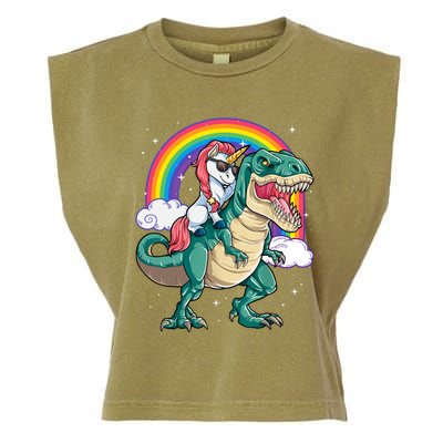 Funny Unicorn Riding T Rex Dinosaur Gift For Boys Girls Men Women Rainbow Gift Garment-Dyed Women's Muscle Tee