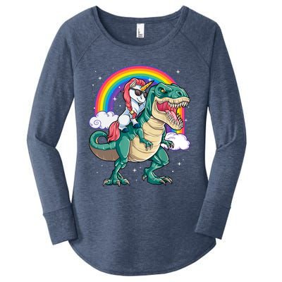 Funny Unicorn Riding T Rex Dinosaur Gift For Boys Girls Men Women Rainbow Gift Women's Perfect Tri Tunic Long Sleeve Shirt