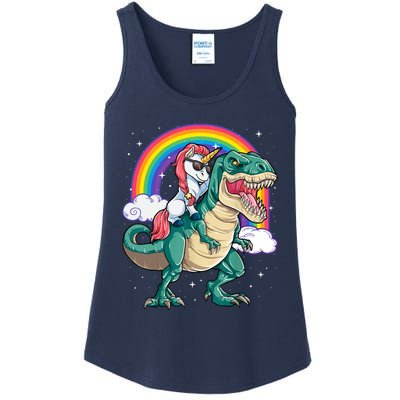 Funny Unicorn Riding T Rex Dinosaur Gift For Boys Girls Men Women Rainbow Gift Ladies Essential Tank