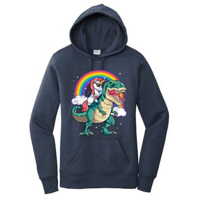 Funny Unicorn Riding T Rex Dinosaur Gift For Boys Girls Men Women Rainbow Gift Women's Pullover Hoodie