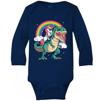 Funny Unicorn Riding T Rex Dinosaur Gift For Boys Girls Men Women Rainbow Gift Baby Long Sleeve Bodysuit