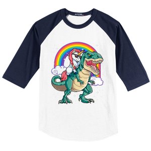 Funny Unicorn Riding T Rex Dinosaur Gift For Boys Girls Men Women Rainbow Gift Baseball Sleeve Shirt