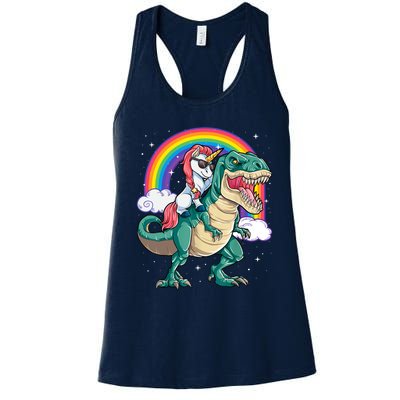 Funny Unicorn Riding T Rex Dinosaur Gift For Boys Girls Men Women Rainbow Gift Women's Racerback Tank