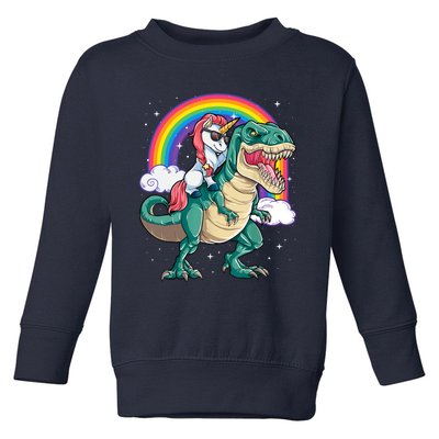 Funny Unicorn Riding T Rex Dinosaur Gift For Boys Girls Men Women Rainbow Gift Toddler Sweatshirt