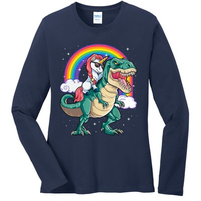 Funny Unicorn Riding T Rex Dinosaur Gift For Boys Girls Men Women Rainbow Gift Ladies Long Sleeve Shirt