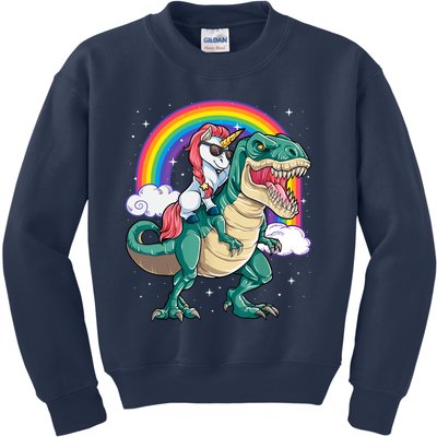 Funny Unicorn Riding T Rex Dinosaur Gift For Boys Girls Men Women Rainbow Gift Kids Sweatshirt