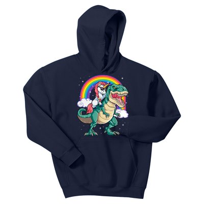 Funny Unicorn Riding T Rex Dinosaur Gift For Boys Girls Men Women Rainbow Gift Kids Hoodie