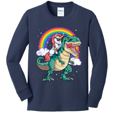 Funny Unicorn Riding T Rex Dinosaur Gift For Boys Girls Men Women Rainbow Gift Kids Long Sleeve Shirt