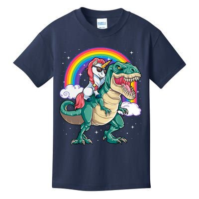 Funny Unicorn Riding T Rex Dinosaur Gift For Boys Girls Men Women Rainbow Gift Kids T-Shirt