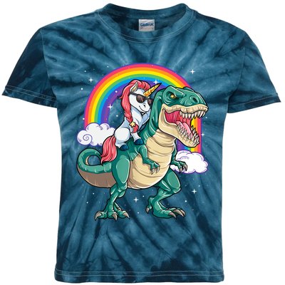 Funny Unicorn Riding T Rex Dinosaur Gift For Boys Girls Men Women Rainbow Gift Kids Tie-Dye T-Shirt