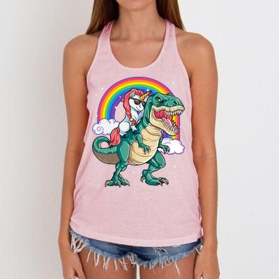 Funny Unicorn Riding T Rex Dinosaur Gift For Boys Girls Men Women Rainbow Gift Women's Knotted Racerback Tank