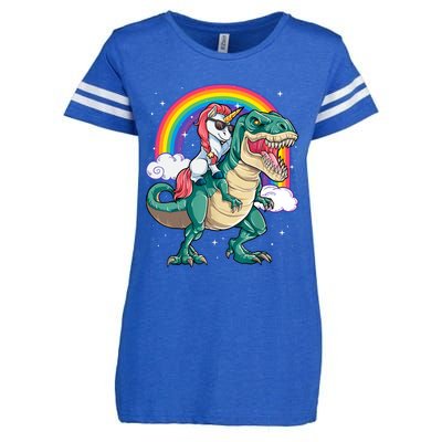 Funny Unicorn Riding T Rex Dinosaur Gift For Boys Girls Men Women Rainbow Gift Enza Ladies Jersey Football T-Shirt