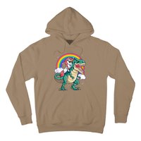 Funny Unicorn Riding T Rex Dinosaur Gift For Boys Girls Men Women Rainbow Gift Hoodie