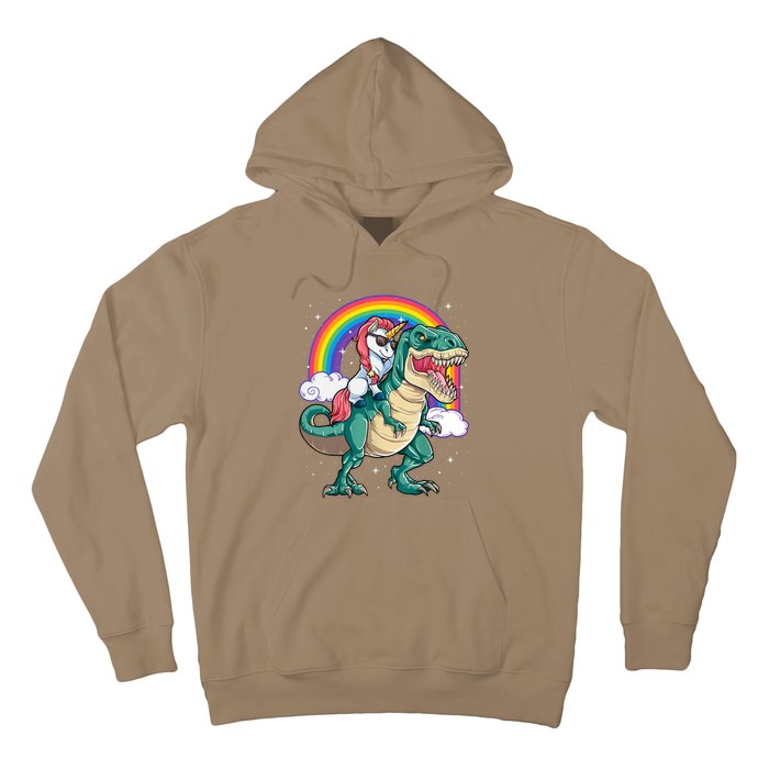 Funny Unicorn Riding T Rex Dinosaur Gift For Boys Girls Men Women Rainbow Gift Hoodie