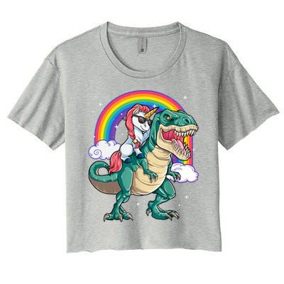 Funny Unicorn Riding T Rex Dinosaur Gift For Boys Girls Men Women Rainbow Gift Women's Crop Top Tee