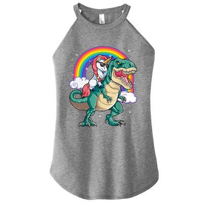 Funny Unicorn Riding T Rex Dinosaur Gift For Boys Girls Men Women Rainbow Gift Women's Perfect Tri Rocker Tank