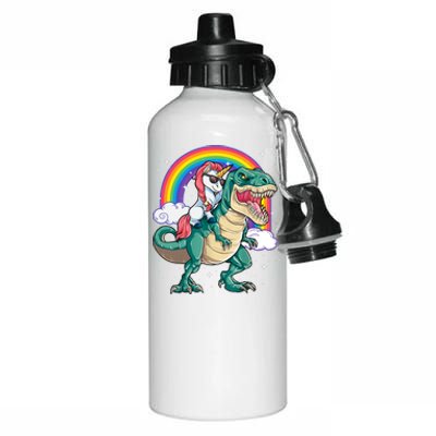 Funny Unicorn Riding T Rex Dinosaur Gift For Boys Girls Men Women Rainbow Gift Aluminum Water Bottle