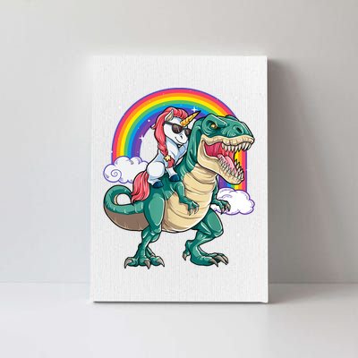 Funny Unicorn Riding T Rex Dinosaur Gift For Boys Girls Men Women Rainbow Gift Canvas