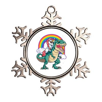 Funny Unicorn Riding T Rex Dinosaur Gift For Boys Girls Men Women Rainbow Gift Metallic Star Ornament