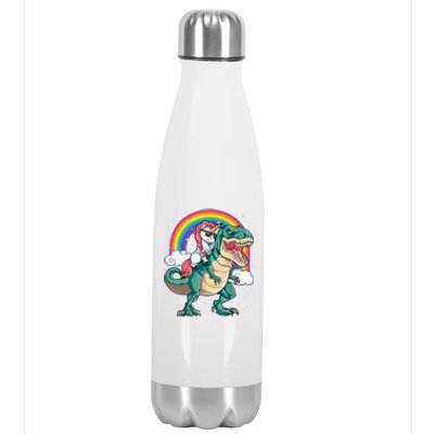 Funny Unicorn Riding T Rex Dinosaur Gift For Boys Girls Men Women Rainbow Gift Stainless Steel Insulated Water Bottle