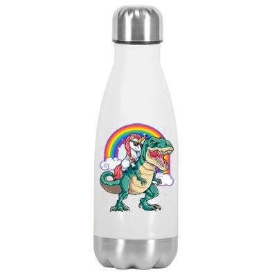 Funny Unicorn Riding T Rex Dinosaur Gift For Boys Girls Men Women Rainbow Gift Stainless Steel Insulated Water Bottle