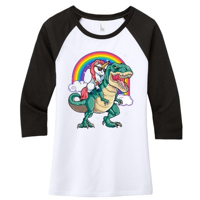 Funny Unicorn Riding T Rex Dinosaur Gift For Boys Girls Men Women Rainbow Gift Women's Tri-Blend 3/4-Sleeve Raglan Shirt