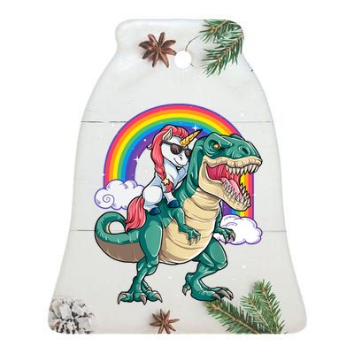 Funny Unicorn Riding T Rex Dinosaur Gift For Boys Girls Men Women Rainbow Gift Ceramic Bell Ornament