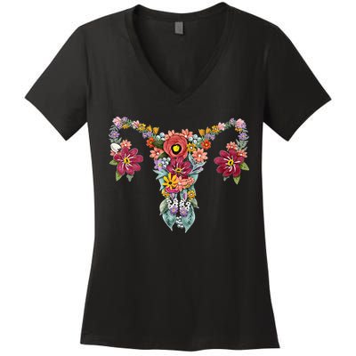Floral Uterus Rights Feminist Women's V-Neck T-Shirt