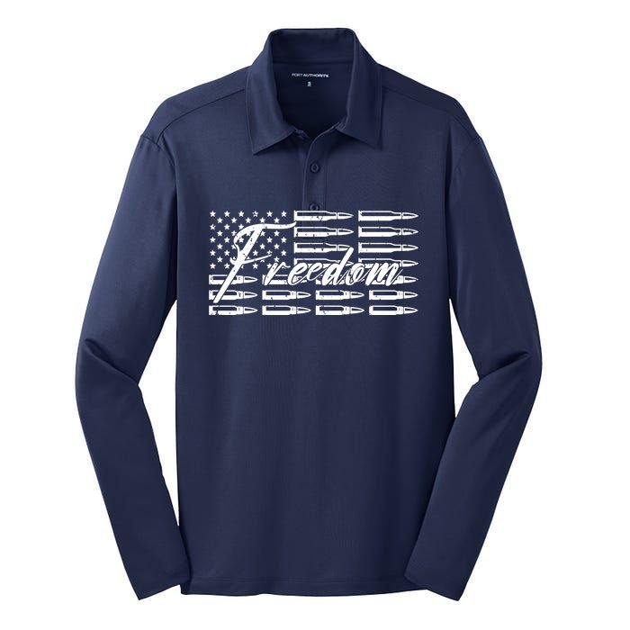 Freedom United States Gun Bullets Silk Touch Performance Long Sleeve Polo