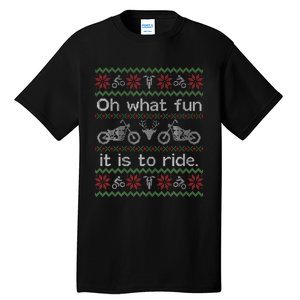 Funny Ugly Sweater Christmas Motorcycle Hog Biker Gift Tall T-Shirt