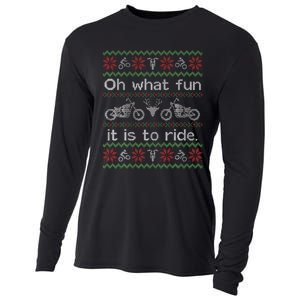 Funny Ugly Sweater Christmas Motorcycle Hog Biker Gift Cooling Performance Long Sleeve Crew