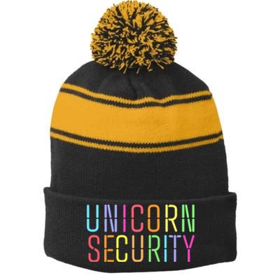 Funny Unicorn Security Halloween Mom Daughter Stripe Pom Pom Beanie