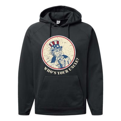 Funny Uncle Sam Who's Your Uncle 4th of July Performance Fleece Hoodie