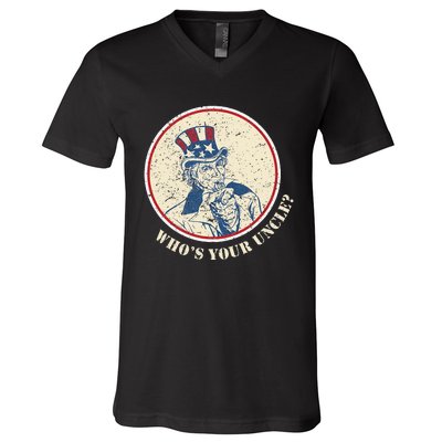 Funny Uncle Sam Who's Your Uncle 4th of July V-Neck T-Shirt