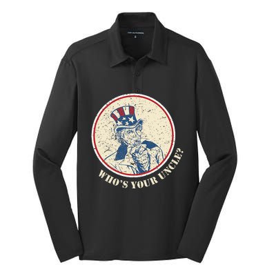 Funny Uncle Sam Who's Your Uncle 4th of July Silk Touch Performance Long Sleeve Polo