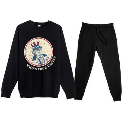 Funny Uncle Sam Who's Your Uncle 4th of July Premium Crewneck Sweatsuit Set