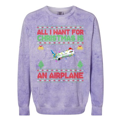 Funny Ugly Sweater All I Want For Christmas Is A Airplane Gift Colorblast Crewneck Sweatshirt