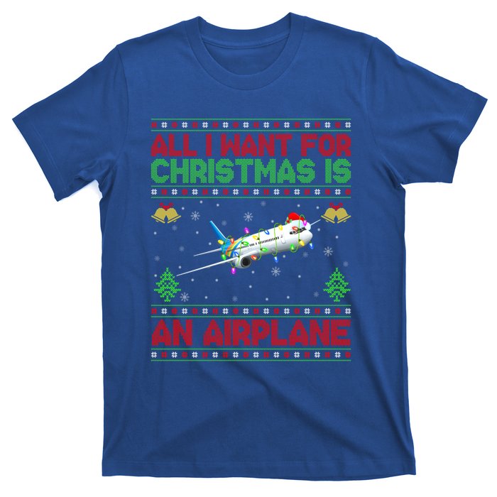 Funny Ugly Sweater All I Want For Christmas Is A Airplane Gift T-Shirt