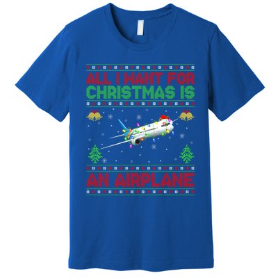 Funny Ugly Sweater All I Want For Christmas Is A Airplane Gift Premium T-Shirt