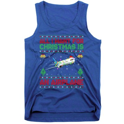 Funny Ugly Sweater All I Want For Christmas Is A Airplane Gift Tank Top