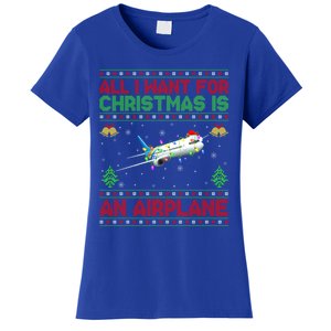 Funny Ugly Sweater All I Want For Christmas Is A Airplane Gift Women's T-Shirt